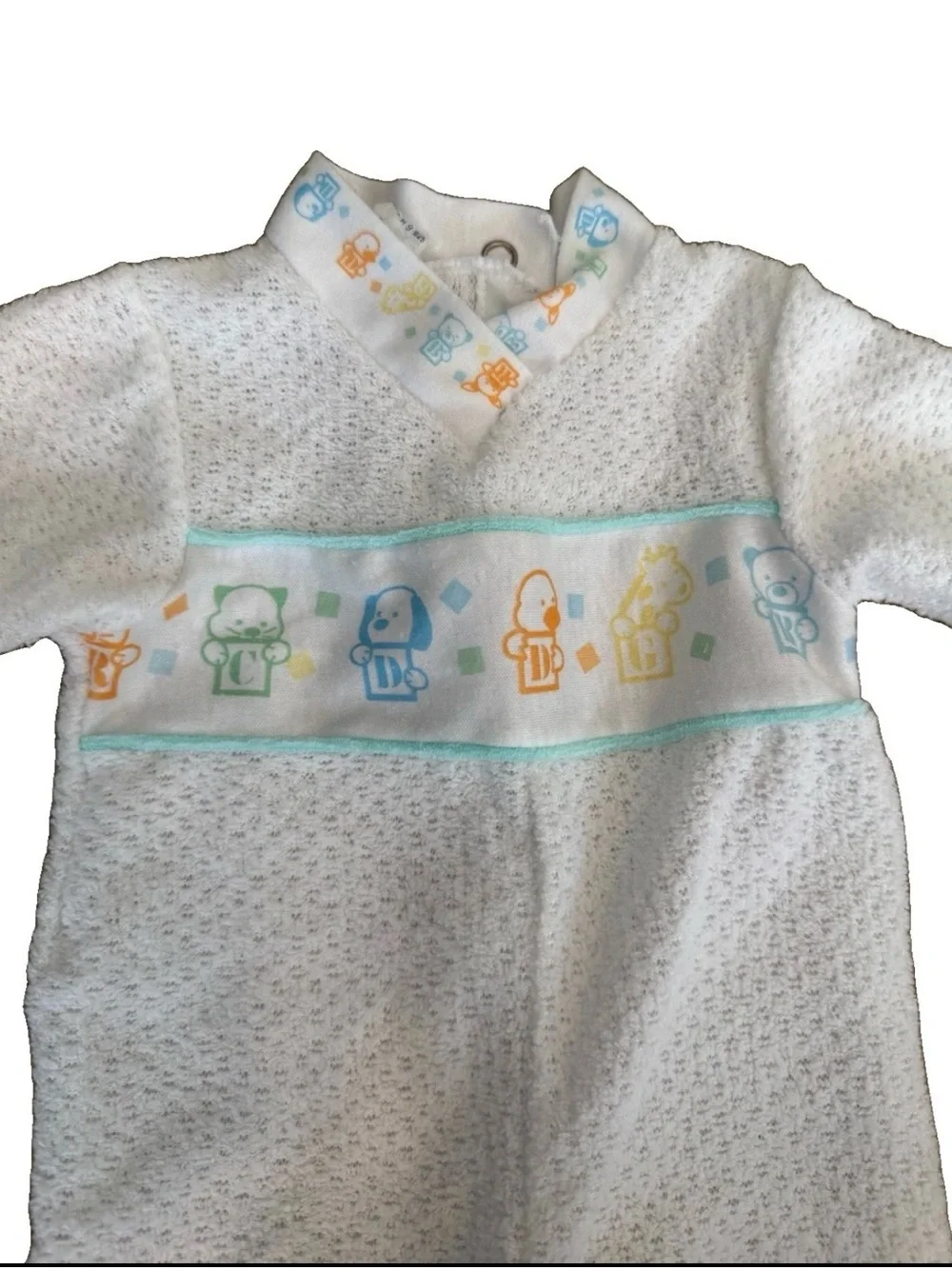 VTG Carter's White Plush Footed One-Piece with Pastel Animal Trim